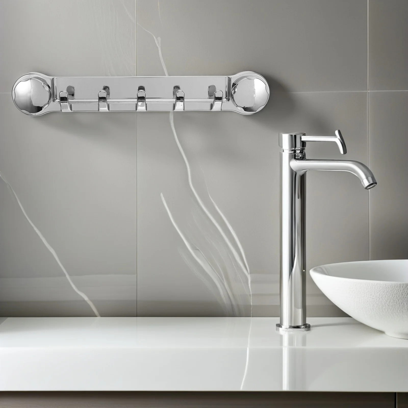 

No Drill Suction Cup Hooks 5 Hooks Bathroom Kitchen Towel Robe Utensils Hanger Durable Materials Humid Resistant