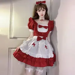 Christmas Red Trend Sexy Cosplay Dresses Women Clothing Sweet Patchwork Square Collar Short Sleeve Princess Dress Autumn Dress