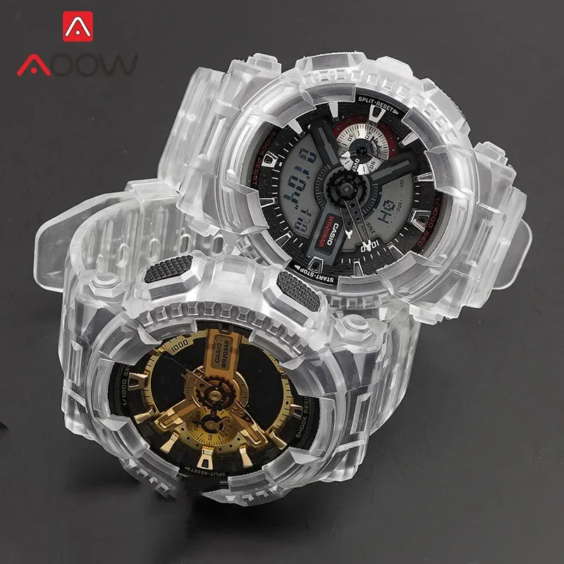 Colorful Resin Sport Strap for Casio G-SHOCK GA-100 GA-110 GA-120 GD-110 Transparent Men Replacement Watch Band Protective Case