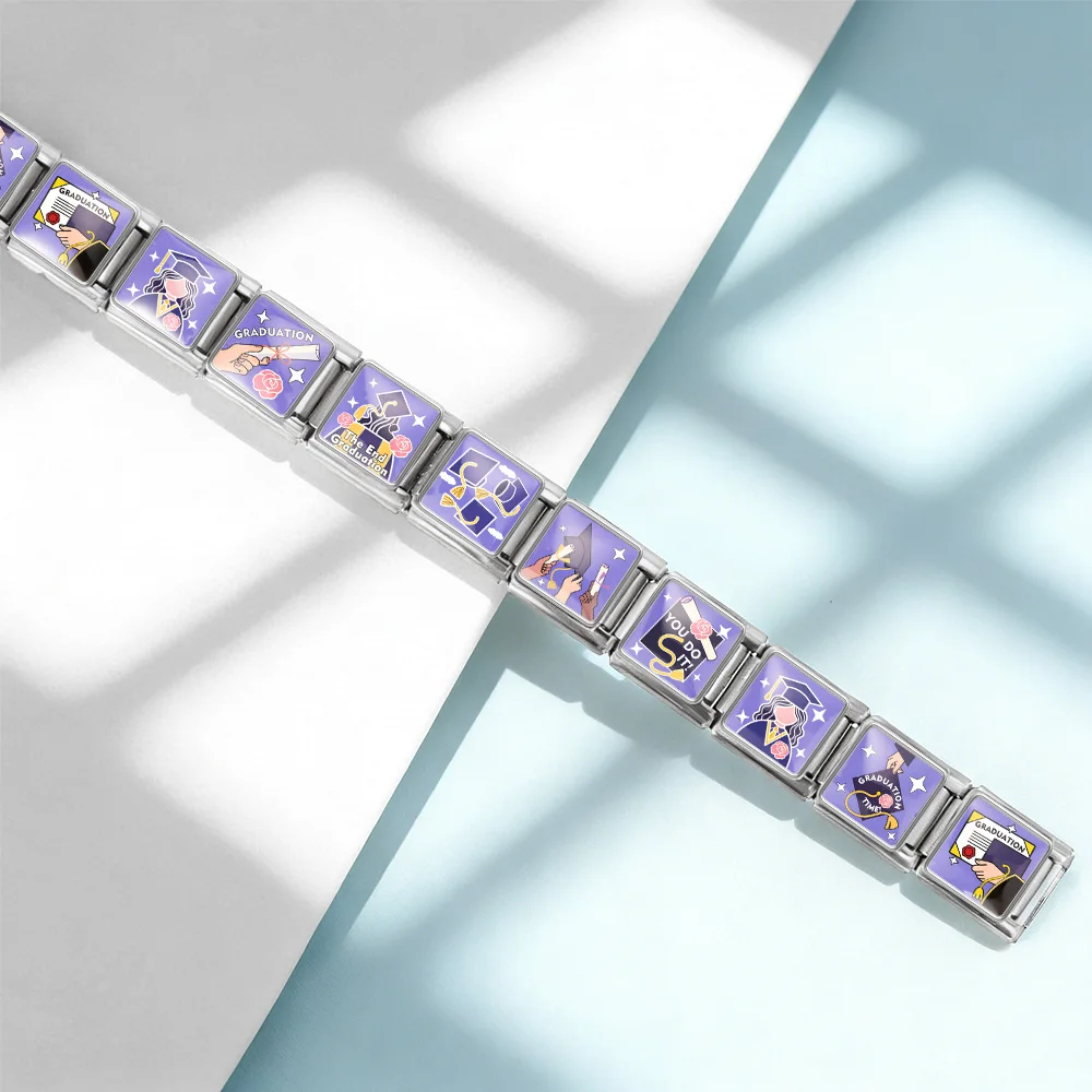 GEMOSA Purple Series Original Design Abschlussfeier-Serie Italienisches Gliederarmband passend für 9mm Armbänder aus Edelstahl mit Charms für DIY-Schmuck – Detail 5