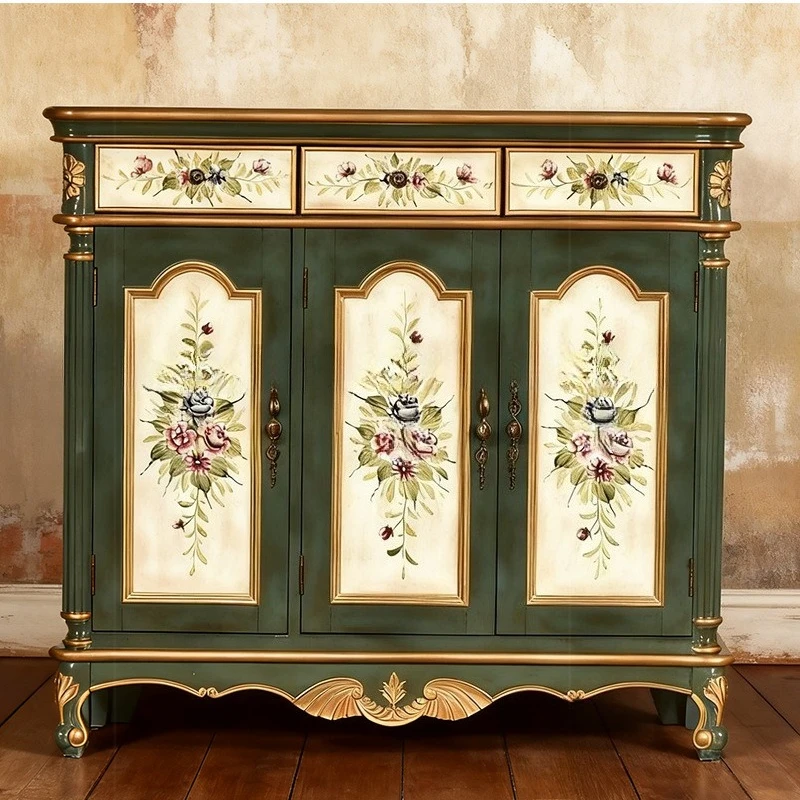 Rural shoe cabinet household light luxury high-end storage large-capacity storage hand-painted shoe cabinet
