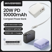 MOVESPEED P09 Mini Power Bank 10000mAh 22.5W Fast Charge Built-in Type C Cable Portable Battery for iPhone 16 15 iPad Galaxy S24