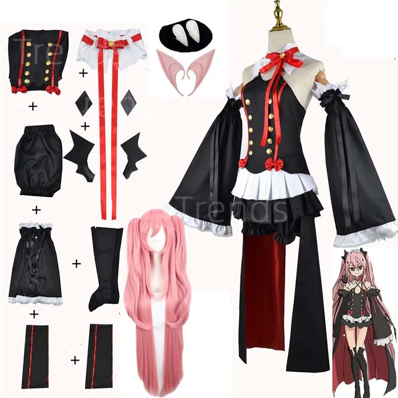 

Anime Seraph of The End Krul Tepes Cosplay Costume Owari No Seraph Vampire Reign with Flared Sleeves Dress Wig Headwear