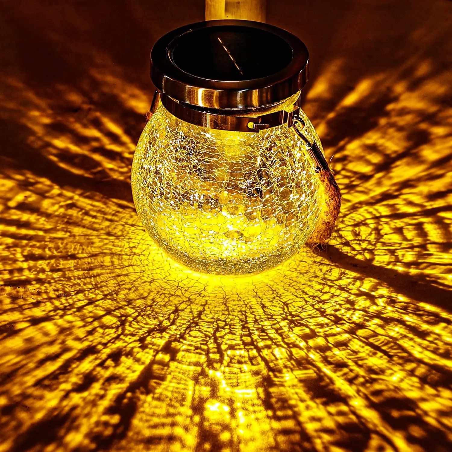 Paquete de 2 linternas solares de vidrio craquelado pesado con panel solar grande, luz de mesa impermeable para exteriores, LED blanco cálido, Chris de jardín