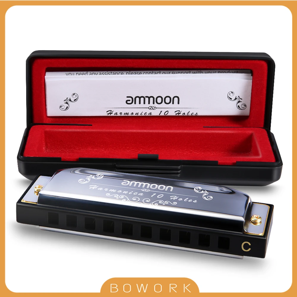 Harmonica Ammoon 10 Holes 20 Tones Blues Mouth Organ C key Harmonica with Storage Case For Girls Kids Beginners Musical Gifts