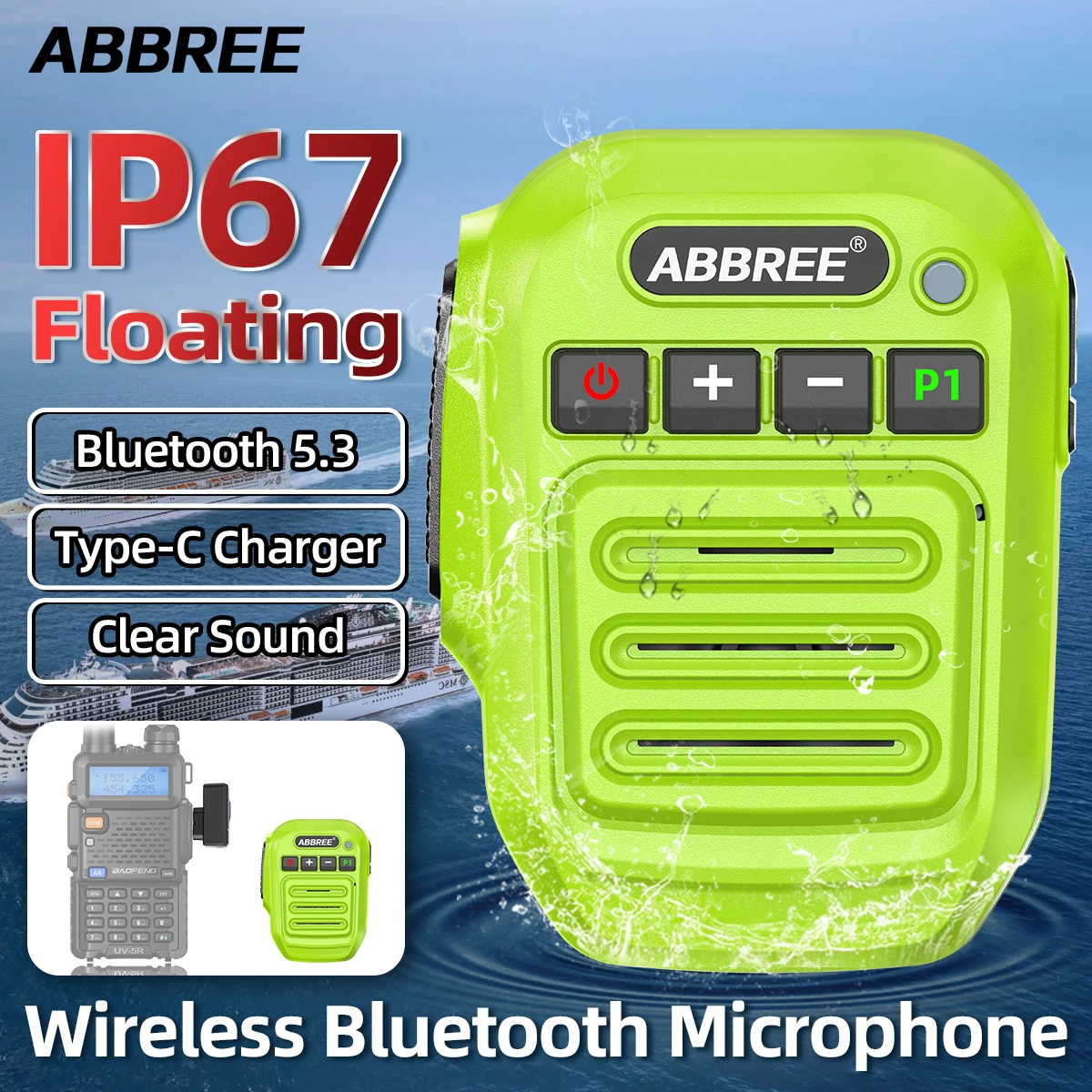 

ABBREE Bluetooth беспроводной микрофон, микрофон для Baofeng UV-5R UV 5RH 21 Pro Quansheng BF-888S (8) Walkie Talkie