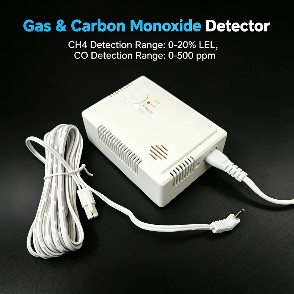 CCEsafety HD4005 Gas CO Detector Natural Gas Leak Detector Plug in 4G Phone SMS Alert 2000mAh Backup Battery Detect CH4 CO Leak