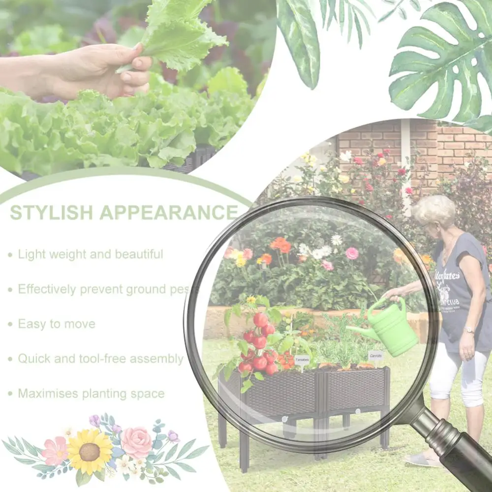 

Elevated Plastic Raised Garden Bed Planter Outdoor Planters Above Ground Flower Vegetable Standing Box w/ Drainage Holes