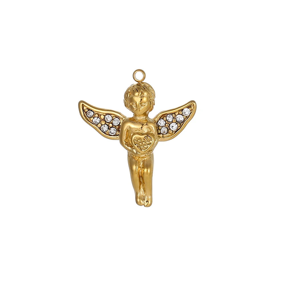 3PCS/LOT CARLIDANA Gold Plated Stainless Steel Charms, Heart Angel Round Pearl Pendants for DIY Bracelet Necklace Making view 5