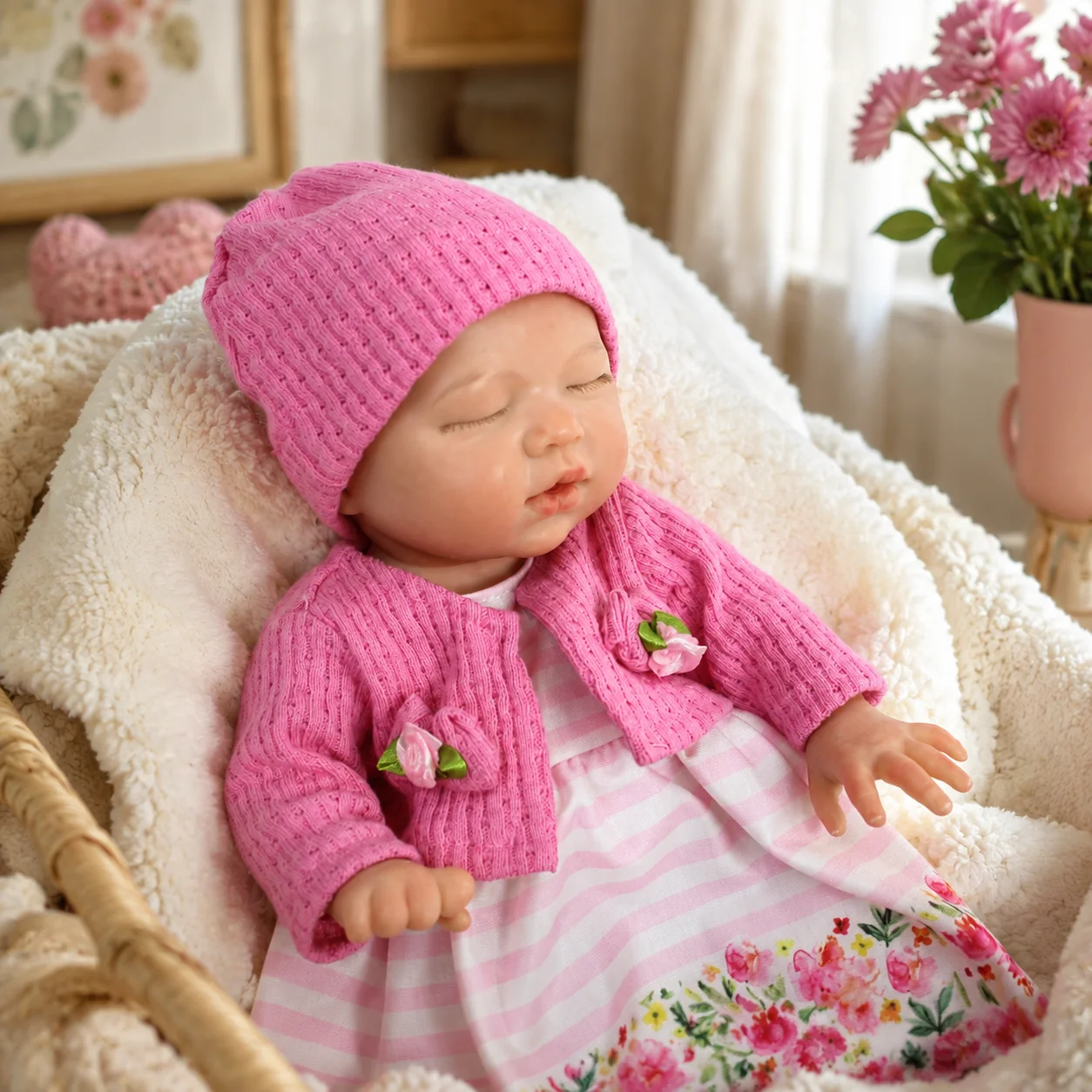 13 Inch Full Body Silicone Reborn Doll, Closed-Eyes Sleeping Design, Realistic Hand-Painted Waterproof Collectible Art Ornament for Holiday & Birthday Gifts