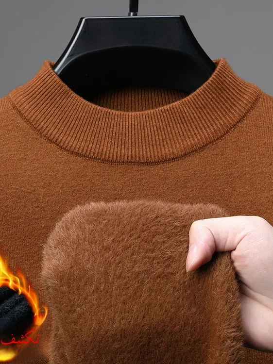 

High-End Winter Thiened Fce Knitted Sweater Men's Slim Fit Soft Warm Base irt Inteated Fce f High Collar Busin...