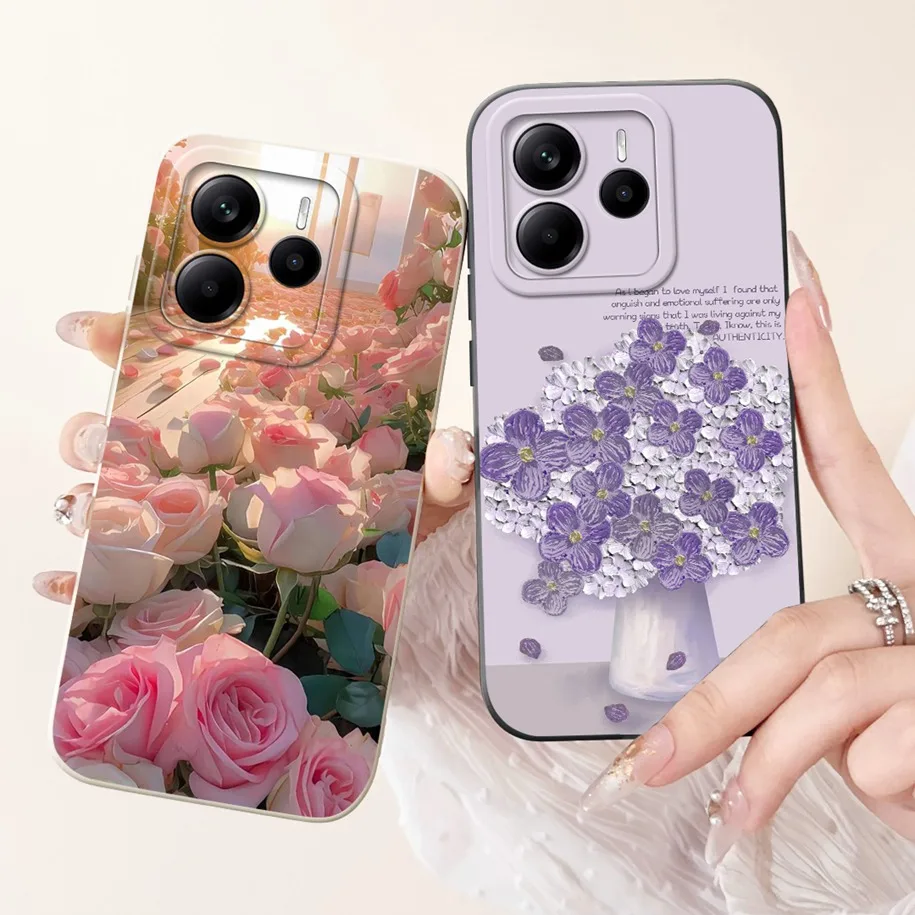 حافظة لهاتف Xiaomi Redmi Note 14 4G 2025 حافظة شعبية على شكل زهرة من السيليكون الناعم غطاء مقاوم للصدمات لهاتف Xiaomi Redmi Note14 4G من البولي يوريثان