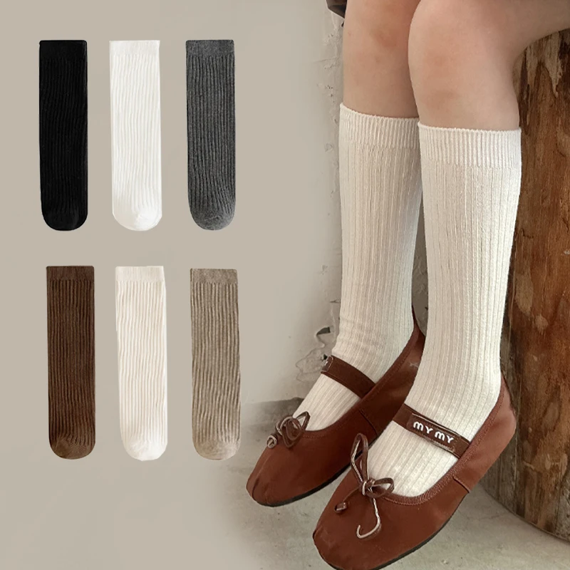 3Pairs/Lot Kids Girls Boys Long tube Socks Baby Soft Cotton Long Sock Cute Spanish Stripe Solid Children Socken For 1-8Years