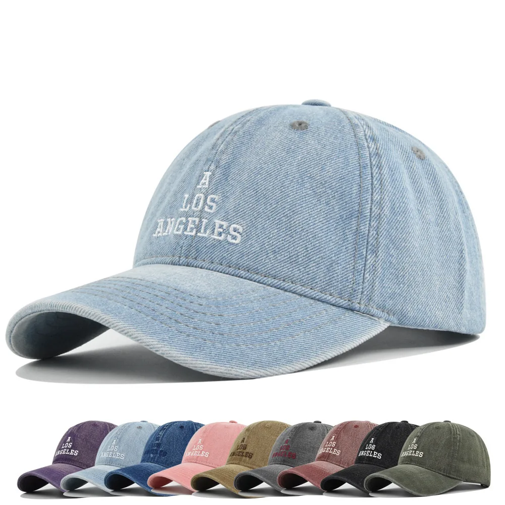 

Washed Denim LOS Embroidered Baseball Duckbill Cap Vintage Curved Brim Couple Sun Hat
