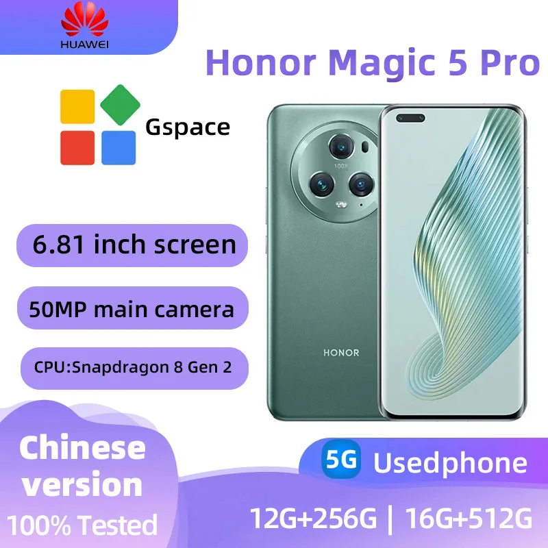 Honor Magic  5 Pro 5g Android 6.81 Inches 120Hz OLED Screen CPU Snapdragon 8 Gen 2  5450mAh Battery  NFC Smart used phone