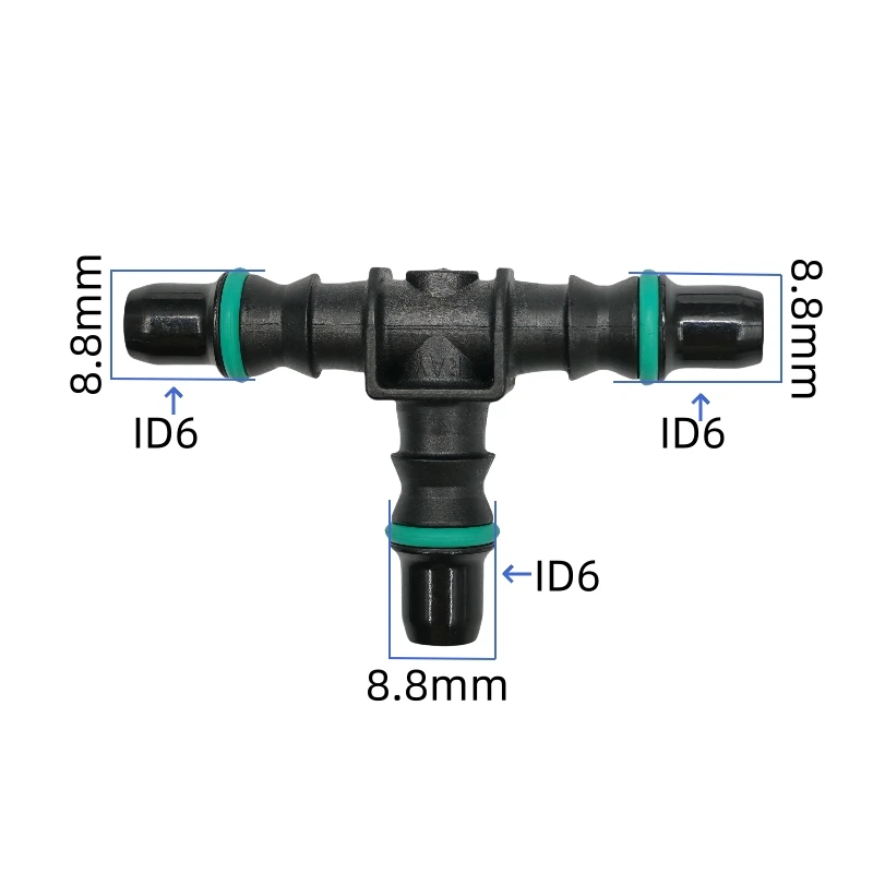 ID6 Equal tee connector Fuel line quick connector auto Fuel pipe joint plastic T adapter 2pcs a lot