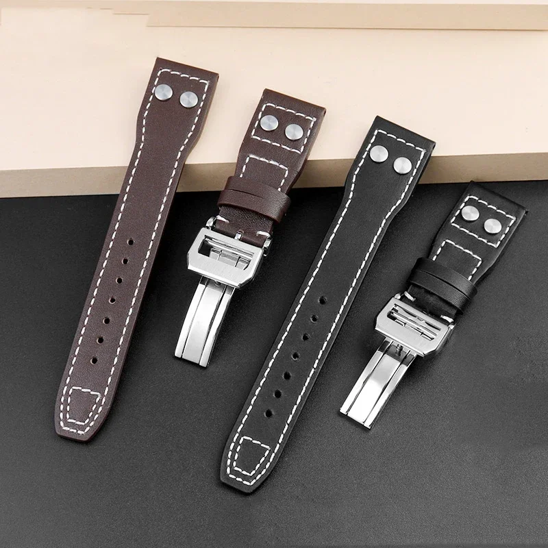 21mm 22mm High Quality Genuine Leather Rivets Watchband Fit For IWC Big Pilot Spitfire TOP GUN Brown Black Cowhide Watch Strap