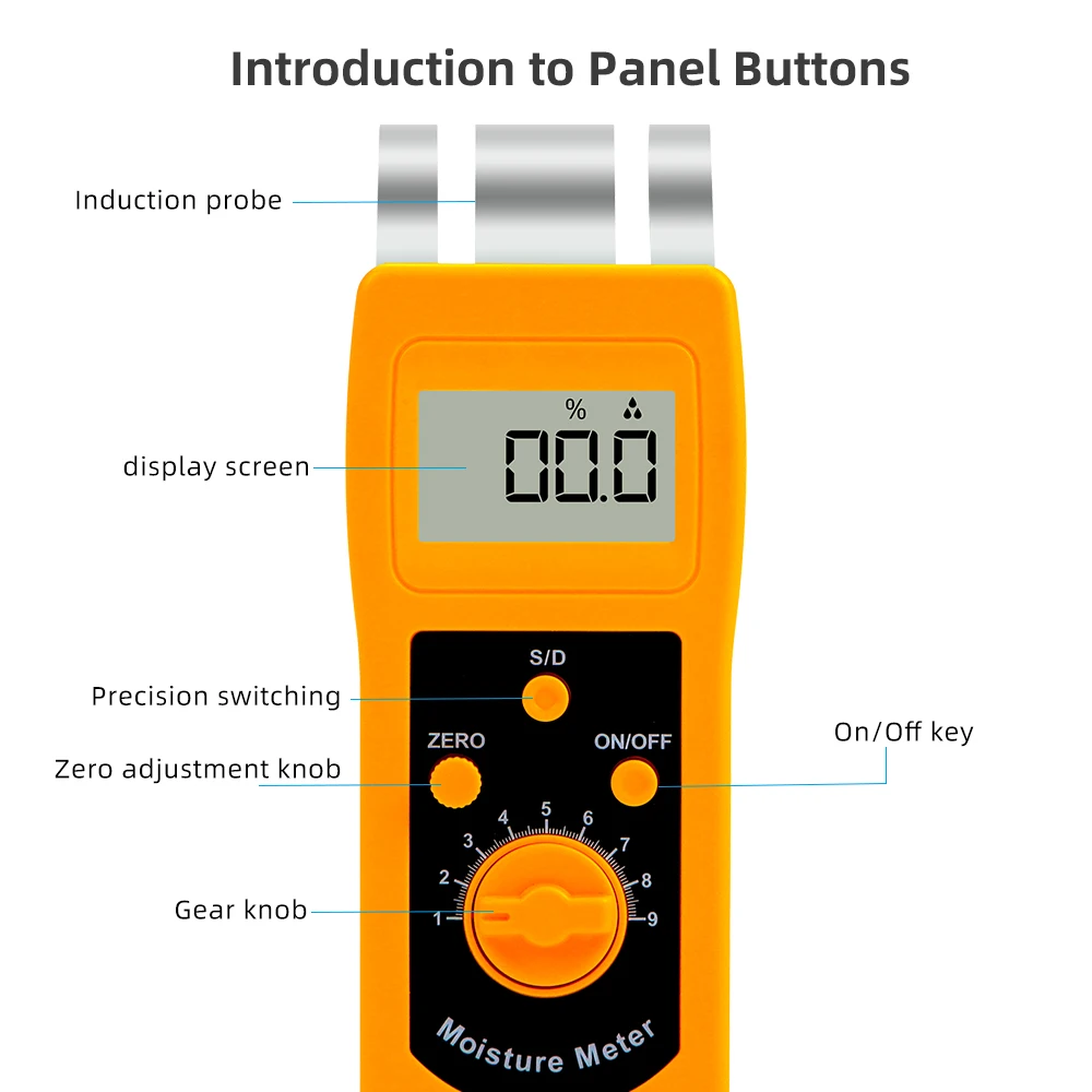Imagem -04 - Medidor de Umidade Têxtil com Sonda de Indução Sensível Analisador de Umidade para Vestuário Roupas Fios Couro Dm200t