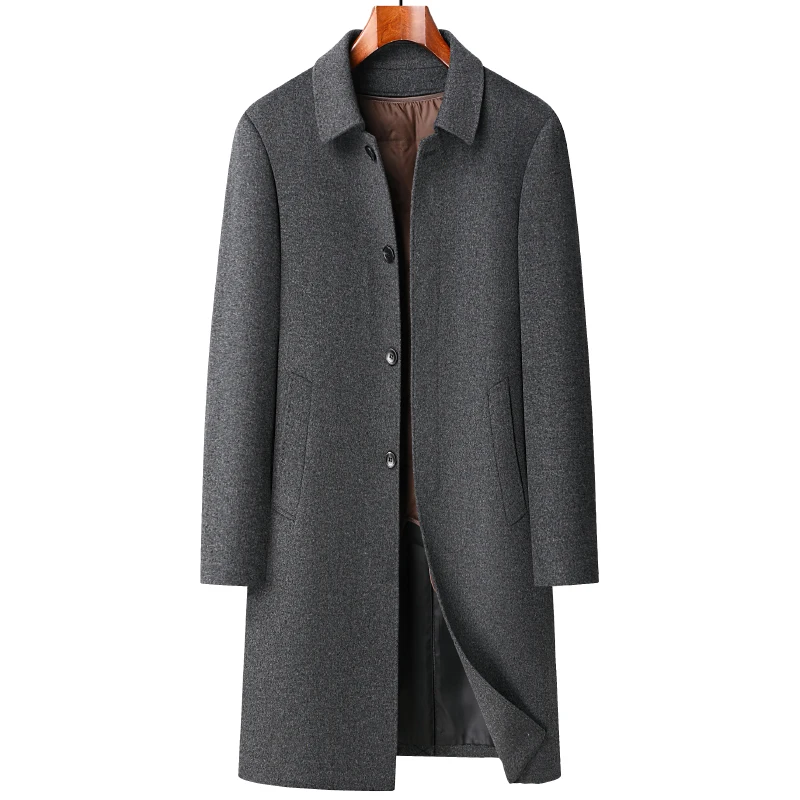 Knee Length Woolen Coats 2024 Winter Men\'s Business Casual Duck Down Liner Overcoat Thick Warm Wear 100% Wool Jacket Windbreaker