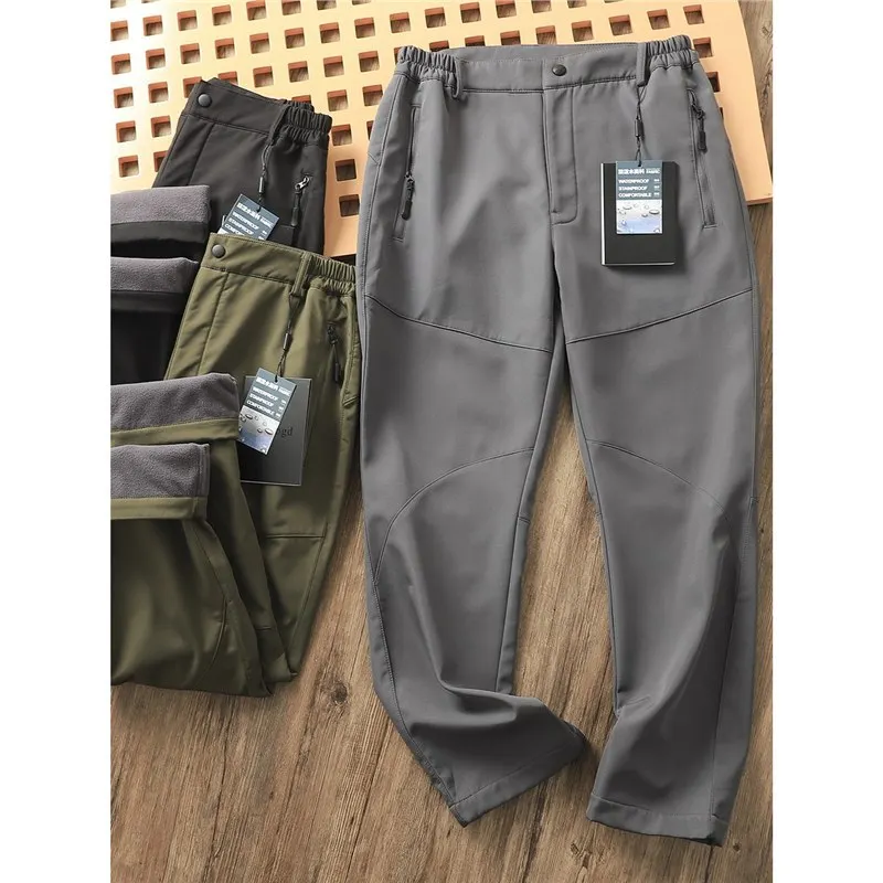 B&C Men Fleece Lined Pants Waterproof Winter Outdoor Hiking Trousers Warm Windproof Cargo Pants