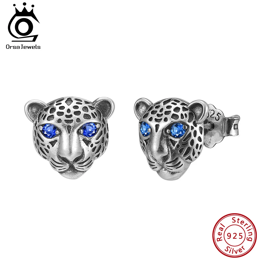 ORSA JEWELS Animals Leopard Zirconia CZ Stud Earring 100% 925 Sterling Silver Punk for Women Men Jewelry Gift Dropshipping SE406