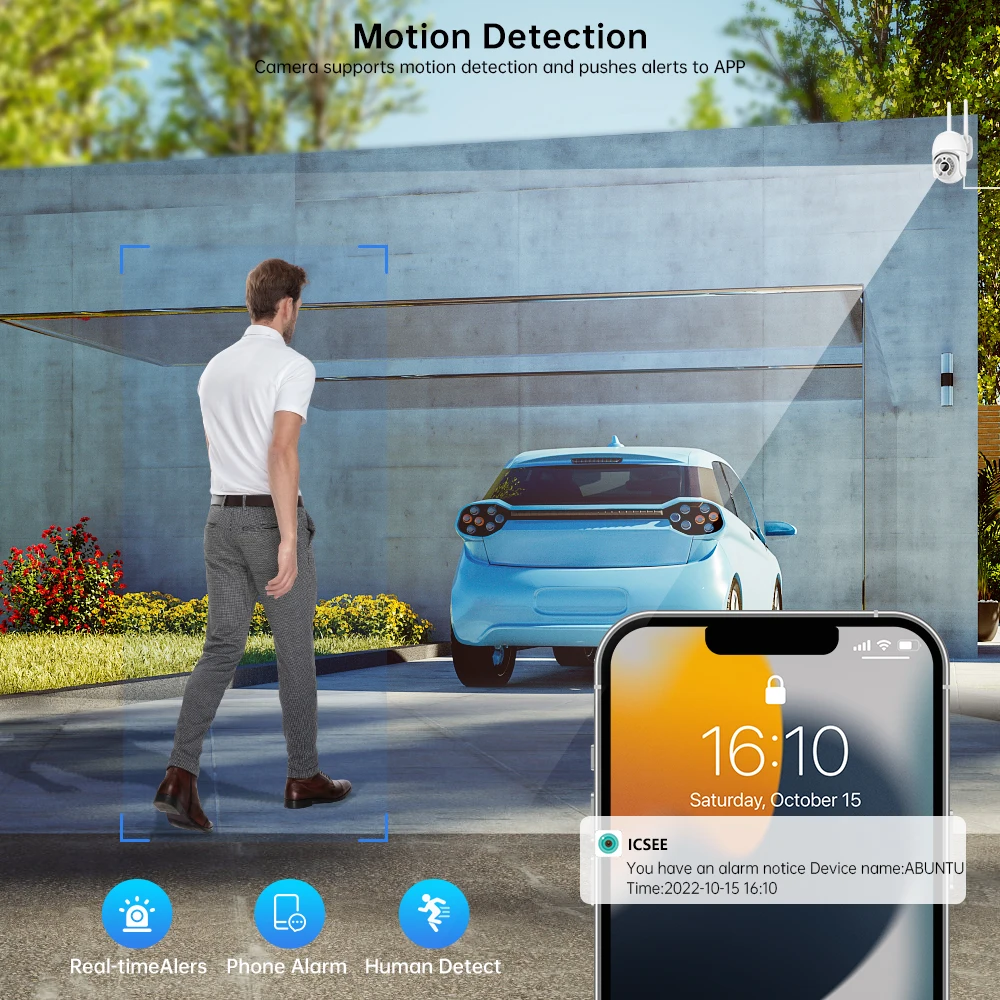 2K Smart Wifi PTZ Camera 5xDigital Zoom Human Detection & Automatic Tracking IP Camera Color Night Vision Home Security Camera