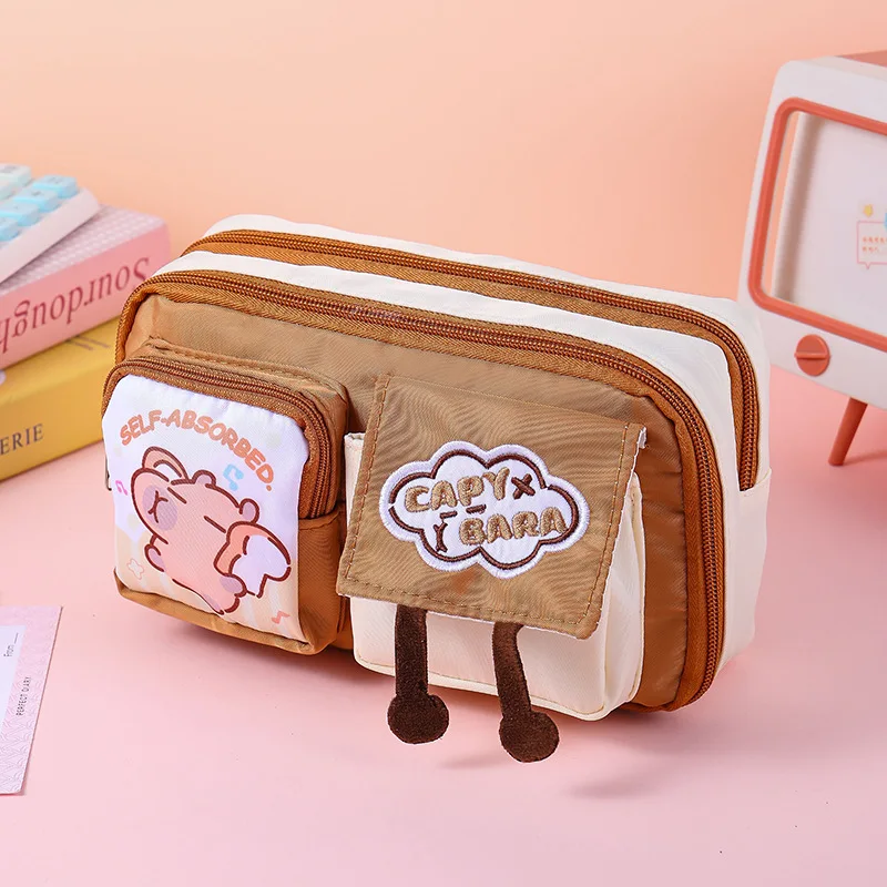 Cartoon Burger Capybara Pencil Case High Aesthetic Girls New Large Capacity Primary And Middle School Stationery Bag