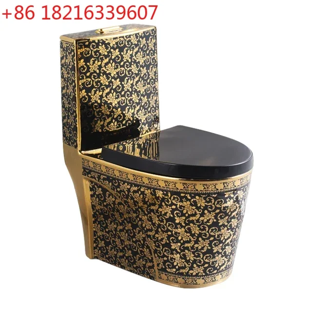 Golden Toilet Luxury Modern One Piece Dual-Flush Black Gold Toilet Bowl With Ceramic Material