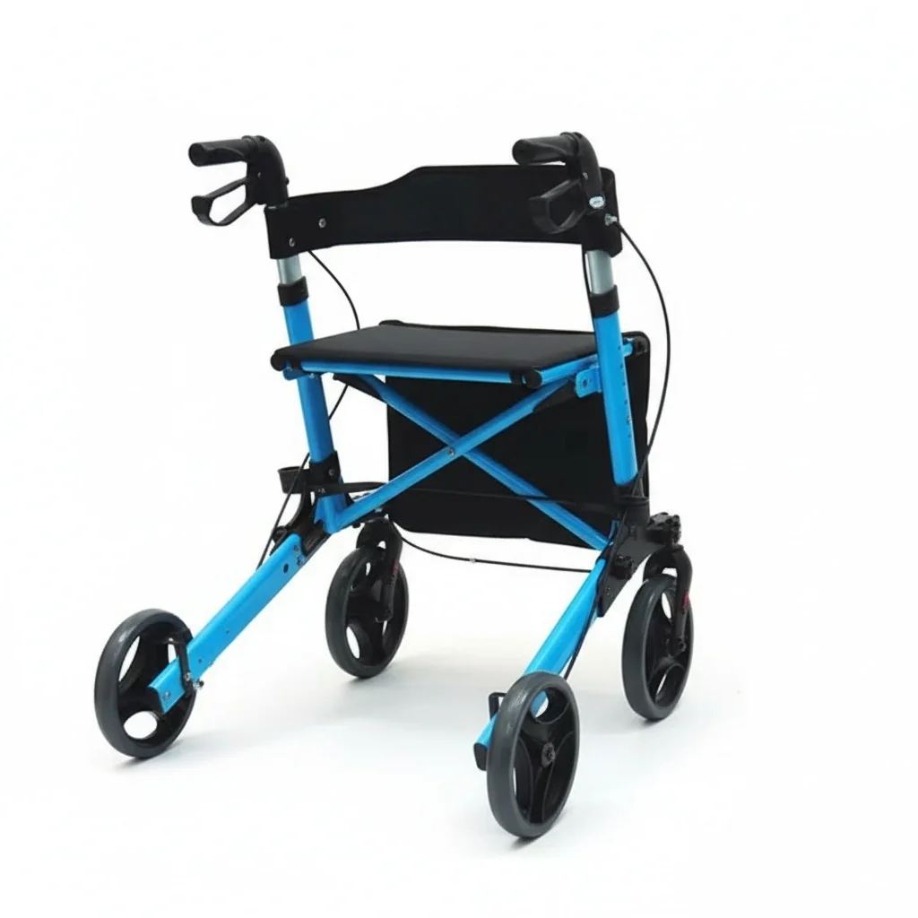 

Aluminum Alloy Rollator, 4-Wheel Lightweight Walker with Seat, Adjustable Height 79.5-93 cm, Shopping Rollator for Disabled
