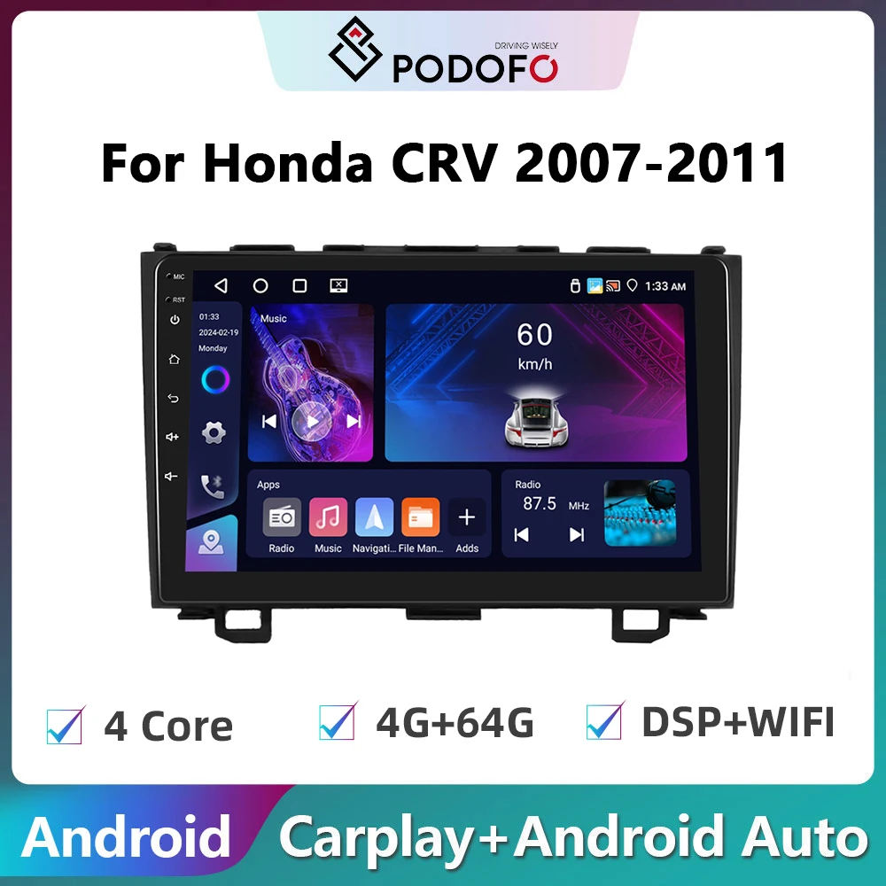 

Podofo 2Din Android Car Radio Multimidia Video Player For Honda CRV 2007-2011 GPS Navigation Carplay Auto Stereo Head Unit