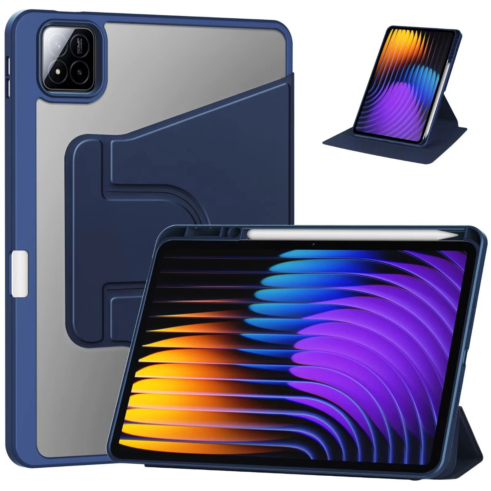 Leather Case For Xiaomi Pad 7/Pad 7 Pro Tablet Three fold Befor Supporting Transparent Pen Slot 360-degree Rotation Cover
