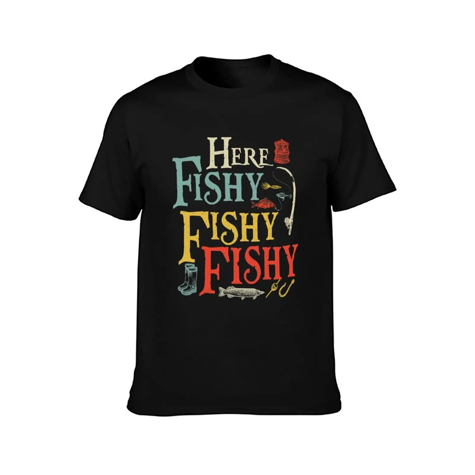 Here Fishy Fishy Fishy T-Shirt, Summer Casual Cotton Tee, Oversized Streetwear Tops, Vintage Graphic Print, Unisex Men Women