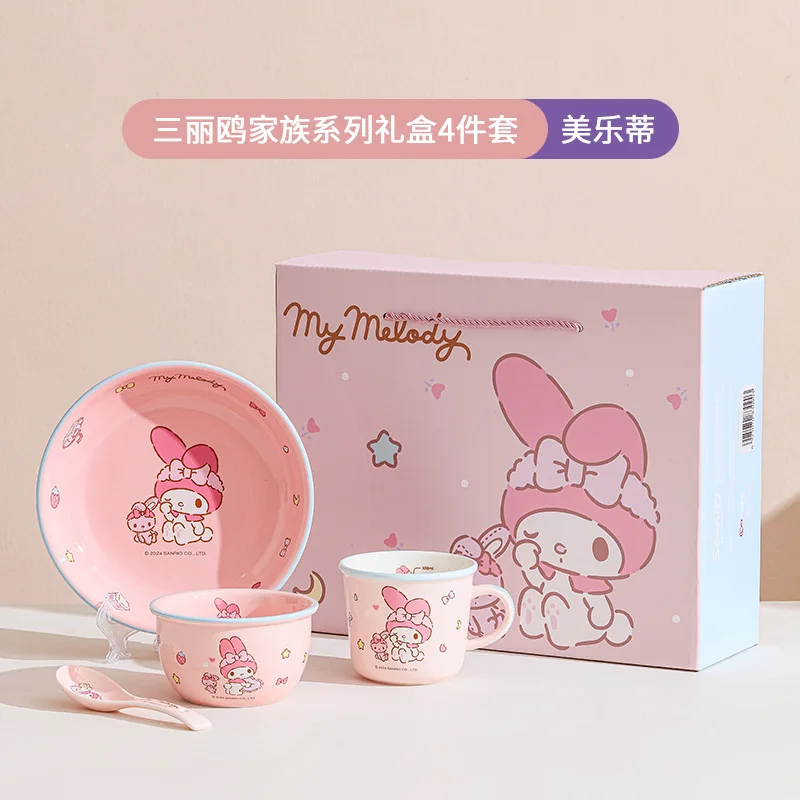 

4PCS Cartoon Hello Kitty Ceramic Dish Gift Box Set Kawaii Kuromi My Melody Cinnamoroll Household Tableware Gift Box