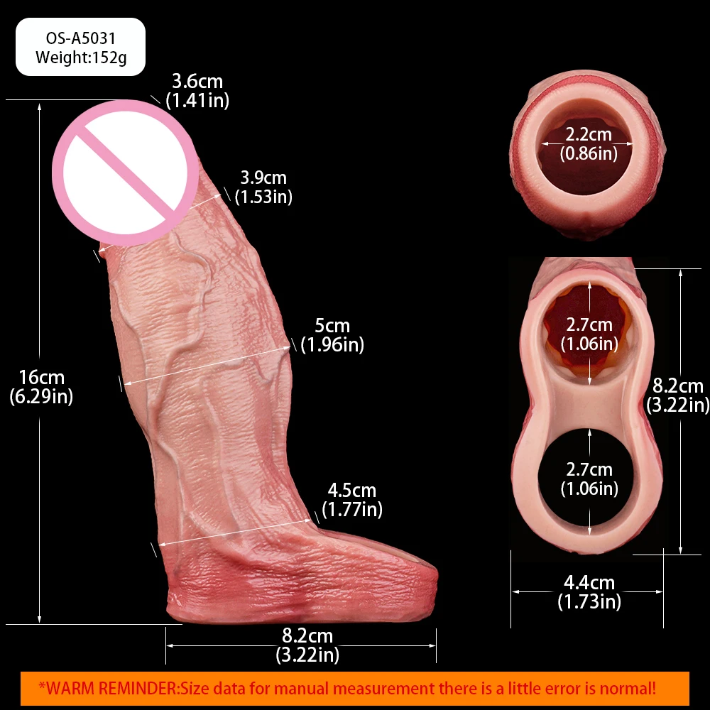 ORALSX واقعية الجوف دسار غمد كبير القضيب كم مفتوح العضوية ديك المكبر الذكور غطاء الديك لعبة الجنس قابلة لإعادة الاستخدام للرجال الكبار