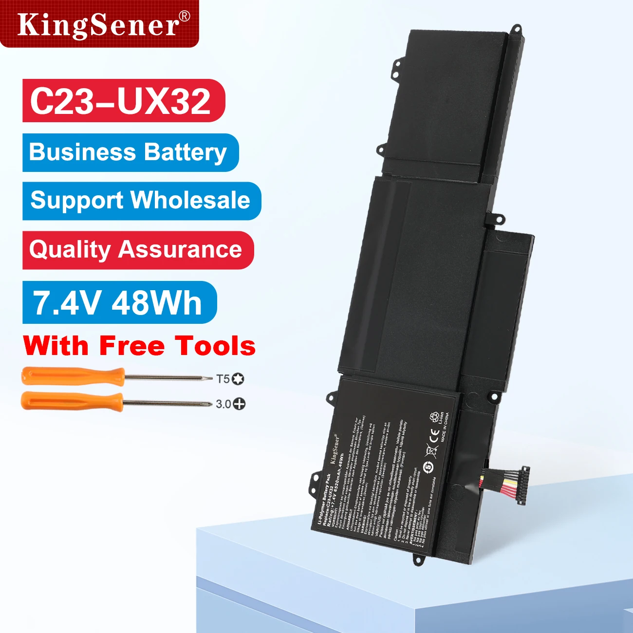 KingSener C23-UX32 Laptop Battery for ASUS VivoBook U38N U38N-C4004H ZenBook UX32 UX32V UX32A UX32VD 7.4V 6520mAh Free Tools