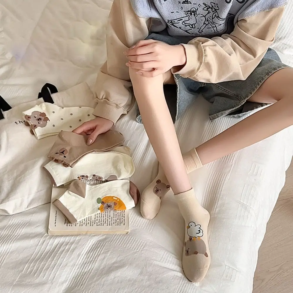 New Cartoon Capybara Socks Lovely Cotton Soft Mid-tube Socks Coffee Thin Casual Hosiery