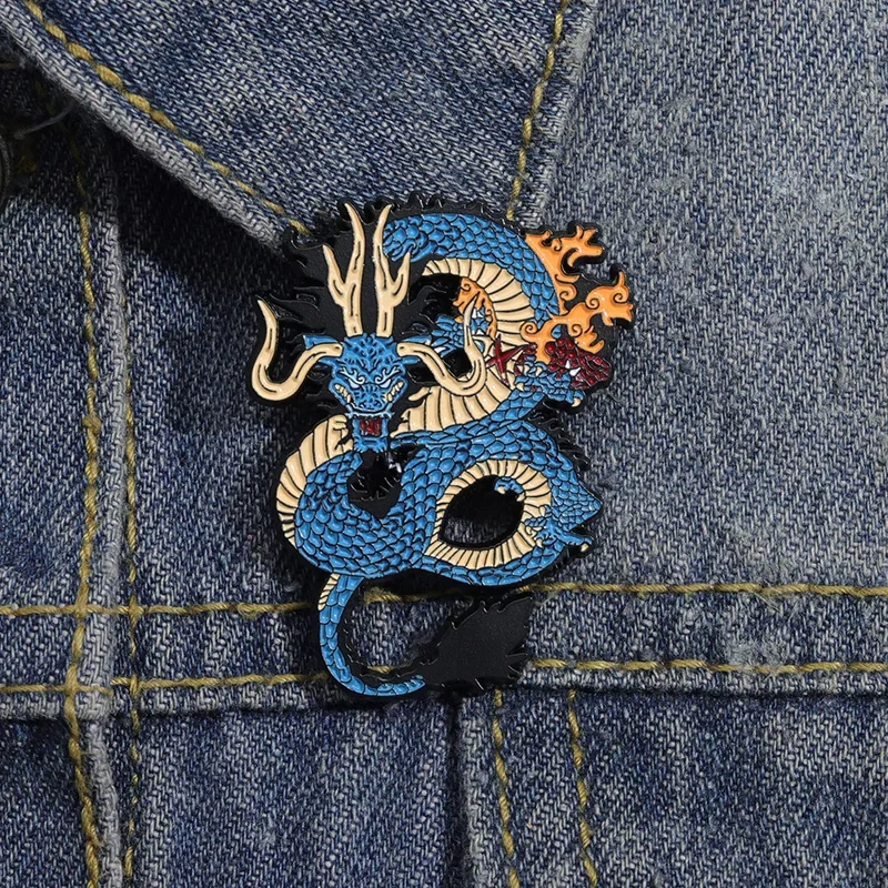 Personalized Creative Blue Dragon Shaped Brooch Cartoon Zodiac Series Metal Badge Anime Image Accessories Brooches for Women