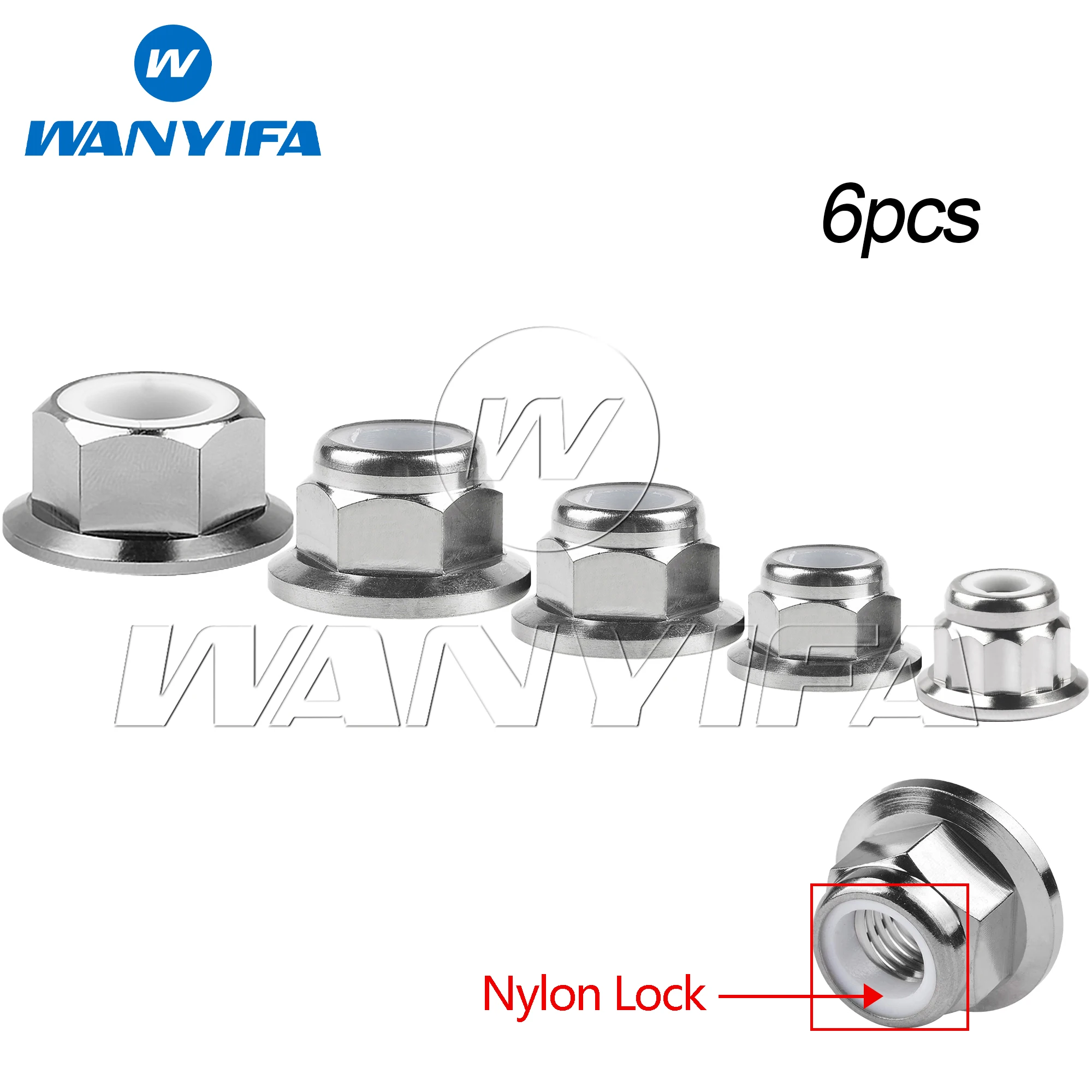 

Wanyifa 6pcs Titanium Nuts M6 M8 M10 M12 M14 Flange Insert Nylon Lock Nut Bolt Set Ti Fasterners Hardware Accessories