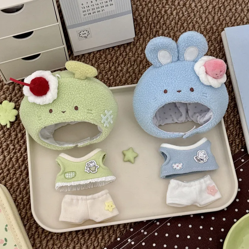 10Cm Cream Soda Series Cotton Doll Clothes Cute Plush Hat Outfit Set Soft Cartoon Dopamine Blue Green Fresh Color