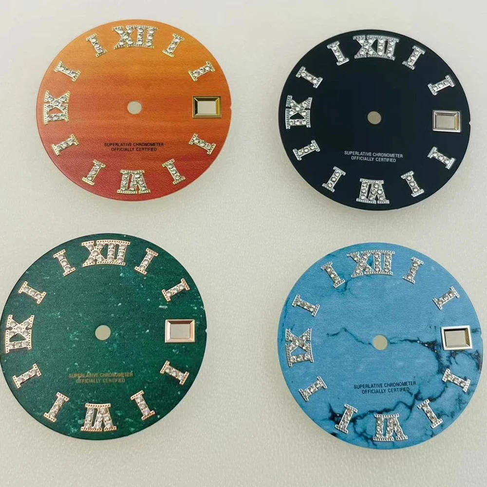 

28.5mm Watch Dial, Artificial Diamond Numerals Scale Dial NH35, for NH35A 4R35 NH34 NH36 Movement, Single Calendar Watch Faces