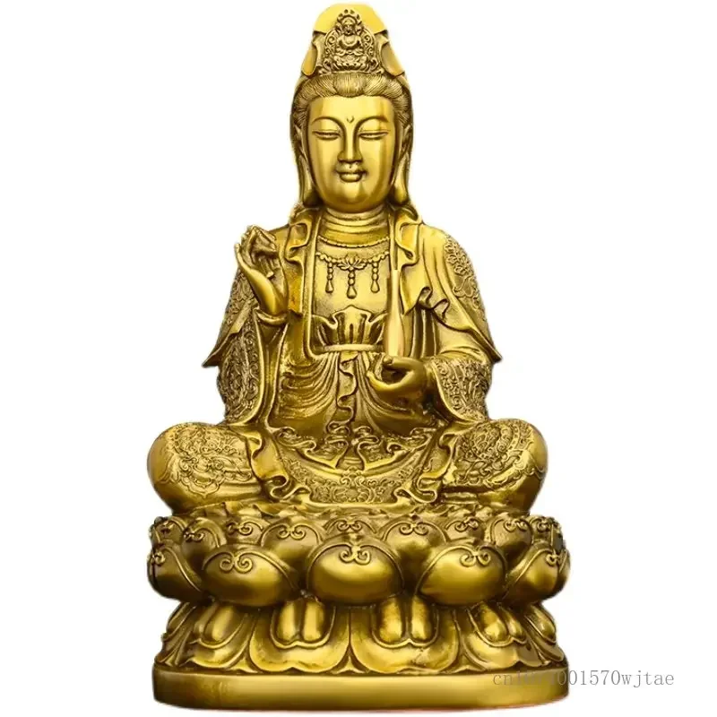 Pure Copper Avalokitesvara Lotus Base, Goddess of Wealth Decor, Buddha Statue, Home, Living Room Buddha Hall, offering Gods, 1Pc