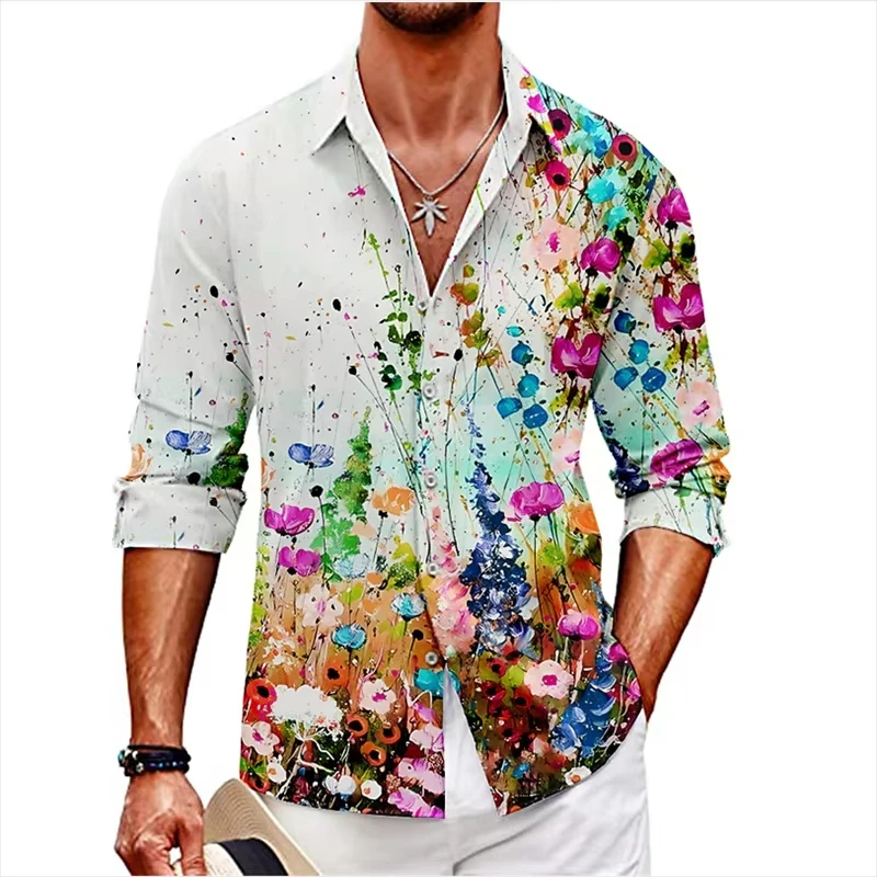 Men's casual versatile fashion street men's shirt lapel single-breasted long-sleeved men's zebra pattern long-sleeved shirt，