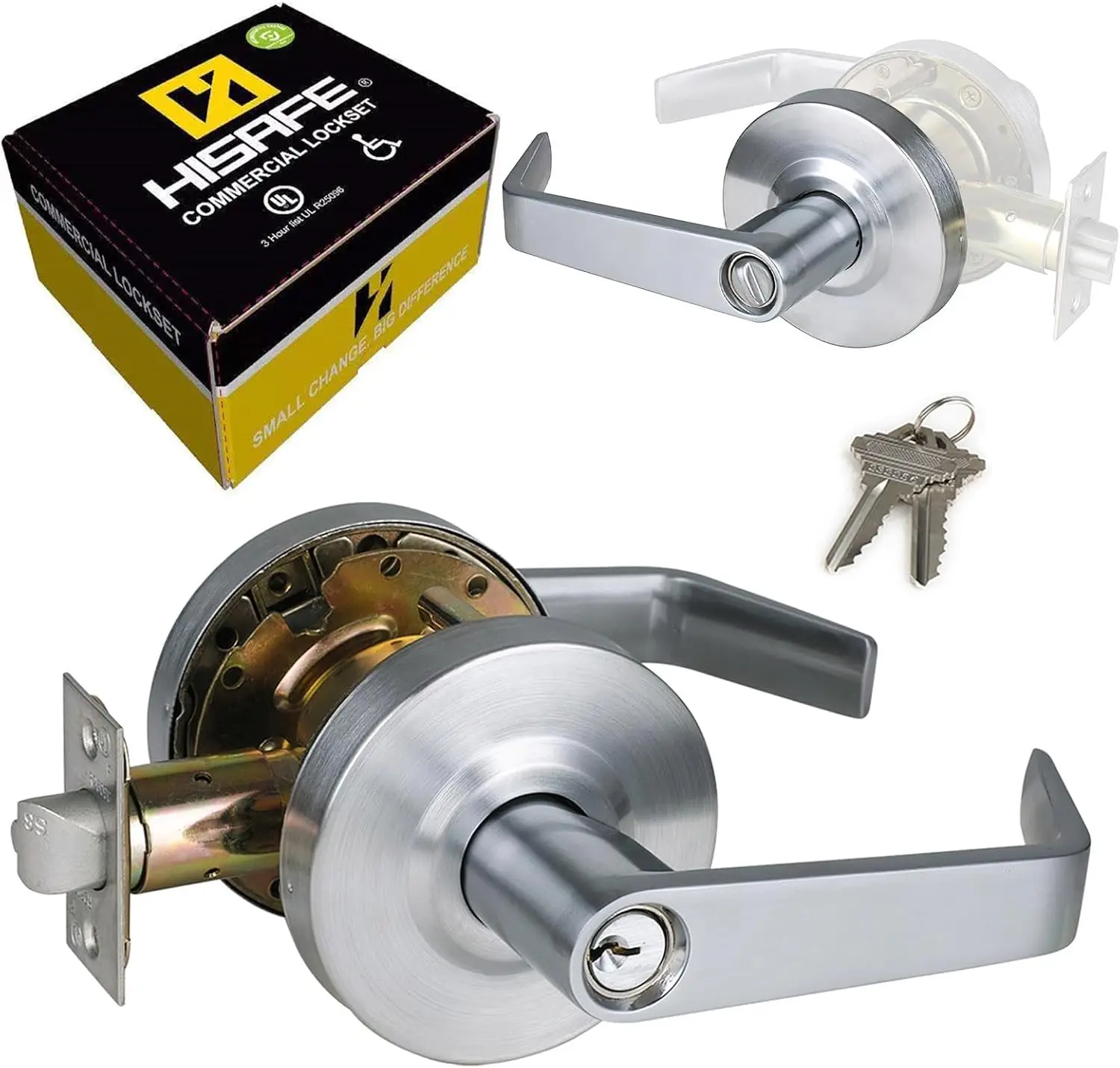 

Heavy Duty Commercial Door Locks, UL 3 Hour Fire Rated, ADA Compliant, Satin Chrome Finish, Non-Handed
