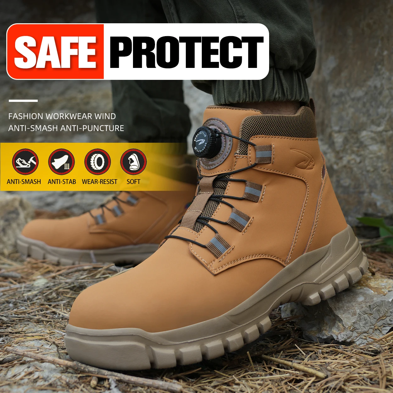 Waterproof Men's Protective Boots, Steel Toe Safety Boots, Anti Smashing And Anti Stabbing Work Boots, Anti Slip Safety Shoes