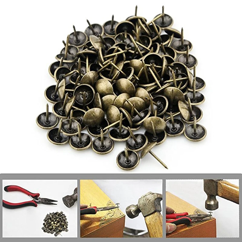 100pcs Antique Brass Bronze Upholstery Nails Jewelry Gift Wine Case Box Sofa Decorative Tack Stud Pushpin Doornail Hardware