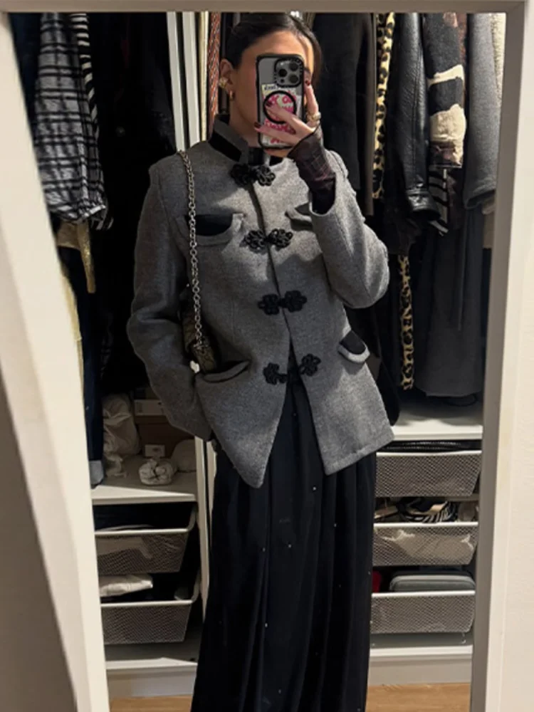 

Элегантное серое женское пальто с воротником-стойкой, однобортное, с длинными рукавами, приталенное, для офиса и повседневной носки, новинка весны 2026