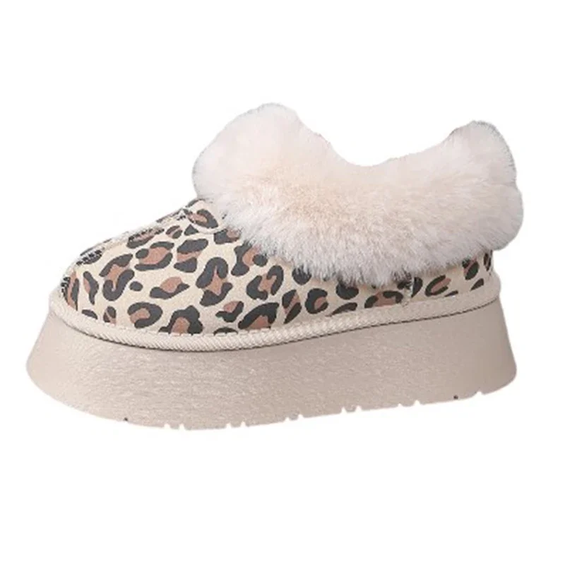 Leopard Women Flats Platform Snow Ankle Boots Fur Shoes Trend Winter Warm New Fashion Causal Sneaker Suede  Botas Mujer