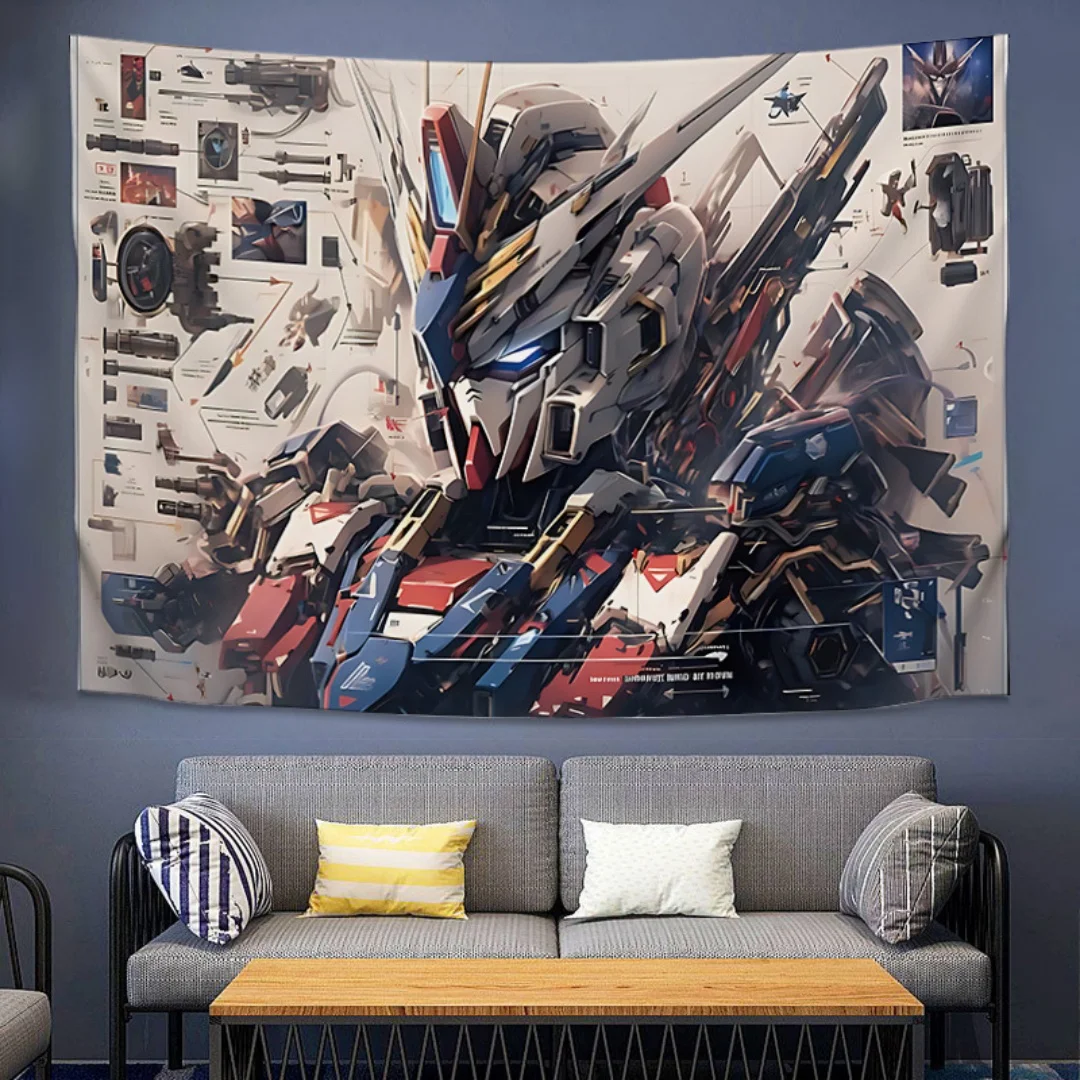 Mobile Suit Gundam Anime Wandteppich, Hintergrundstoff für Schlafsäle, Mietraum-Dekoration, Wandbehang-Kunst für Schlafzimmer und Wohnbereich