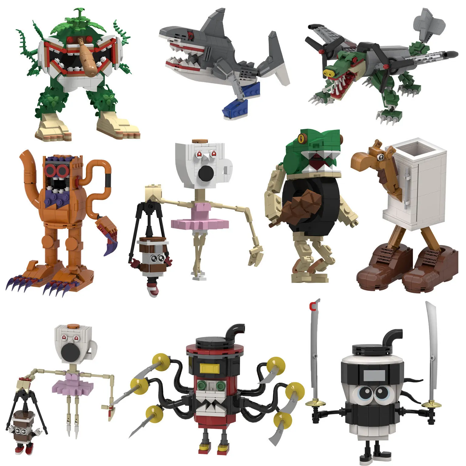 Brainrot italien Tung Tung Sahur blocs de construction Tralalero Tralala requin blocs de bricolage jouets figurines d'action cadeau d'anniversaire pour enfants