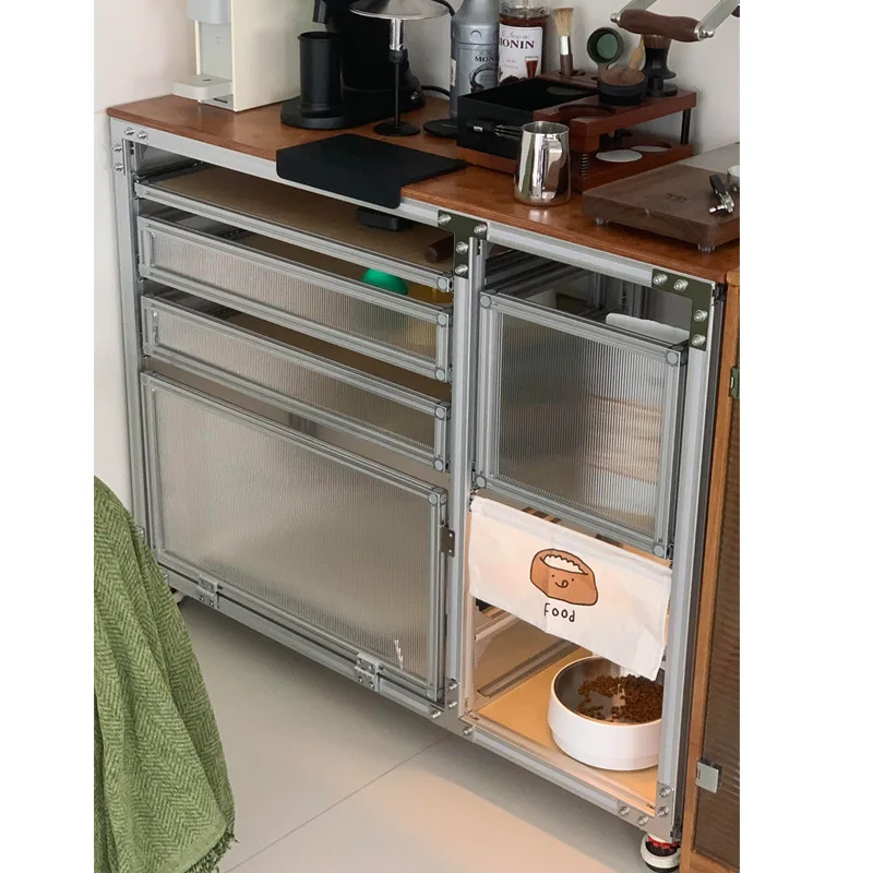 Small apartment household aluminum profile dining side cabinet acrylic door storage birch ocean board cabinet